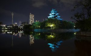 医療従事者へ感謝を示す広島城のブルーライトアップ