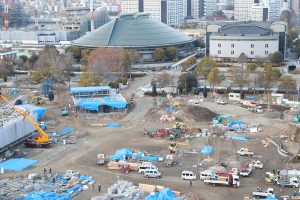 旧広島市民球場跡地にできるゲートパーク、シミントひろしまなどの工事状況