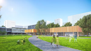 広島県庁敷地にテラスと芝生のある商業施設　2025年春開業に向けて着工